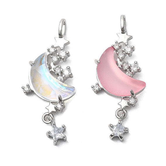 Латунный микропаве кубический цирконий с подвесками из смолы, без кадмия, без никеля и без свинца, звезда и луна, платина