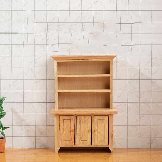 Деревянный трехдверный вертикальный шкафчик для домашнего декора орнамент, аксессуары для кукольного домика с микро-ландшафтом, притворяясь опорными украшениями