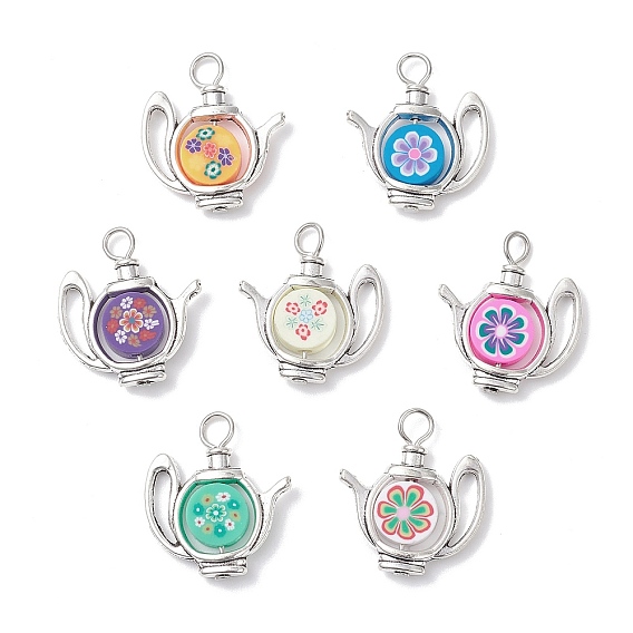 Полимерной глины ручной работы подвески, чайник, с фурнитурой в виде оправ для бусин в тибетском стиле