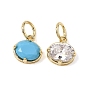 Brass Pave Cubic Zirconia Charms, Oval Charms, Single Stone Charms, Rack Plating, Long-Lasting Plated, Cadmium Free & Lead Free, Real 18K Gold Plated