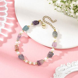 Bracelets en fluorite brute naturelle et perles, Avec des billes rondes en laiton