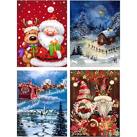 Christmas Theme DIY Diamond Painting Kits, Including Resin Rhinestones, Diamond Sticky Pen, Tray Plate and Glue Clay, Rectangle with Santa Claus House Gnome Elk