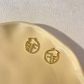 Кольцо с узором в виде буквы F, серьги-кольца из сплава с кристаллами и стразами