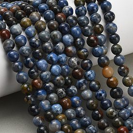 Natural Dumortierite Beads Strands, Smooth Round, Grade AB