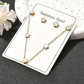 Flower 304 Stainless Steel Shell Necklaces & Stud Earring Set for Women, Ion Plating(IP)