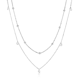 Collier double couche à longue chaîne avec perles et strass collier pull en acier inoxydable simple collier chaîne réglable collier déclaration à la mode bijoux de cou pour les femmes