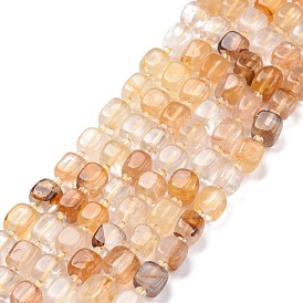 Natural Yellow Hematoid Quartz/Golden Healer Quartz Beads Strands, with Seed Beads, Square