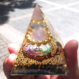 Générateurs d'énergie de résine de pyramide d'orgonite, Reiki – copeaux de quartz rose naturel et perles métalliques à l'intérieur pour la décoration de la maison et du bureau