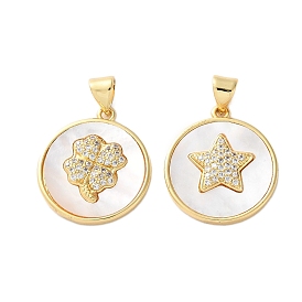 Латунные микро проложить кубического циркония подвески, с оболочкой, плоские круглые прелести, реальный 18 k позолоченный, стойки покрытие, прочное покрытие, без кадмия и без свинца