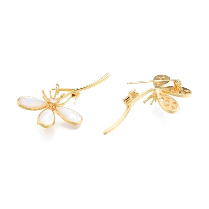 Brass Brooch Findings, Lapel Pin Findings with Shell and Glass, for Half Drilled Beads, Flower
