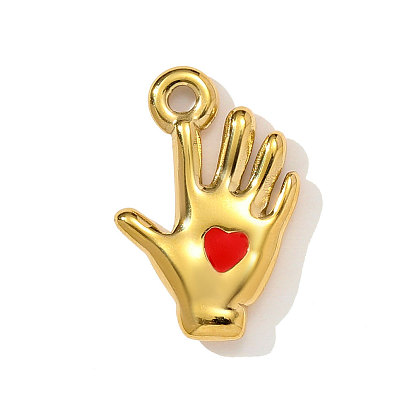 Сердце с подвесками на руку 304 эмалевые подвески из нержавеющей стали, реальный 18 k позолоченный, ионное покрытие (ip)