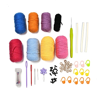 Kit débutant en tricot de fil de méduse style, y compris les fils, Marqueur de point de verrouillage en plastique, crochets, aiguille, enfile-fleur, oeil et entretoise, aiguille en acier
