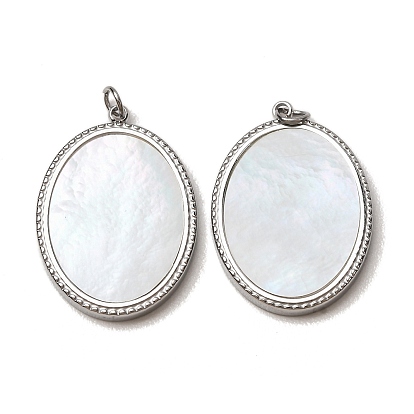 303 Anhänger aus Edelstahl und Naturmuscheln, oval Charme