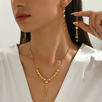 Винтажное латунное колье и серьги с круглыми бусинами и кисточками для женщин.