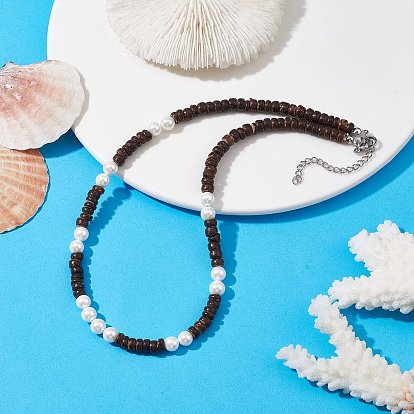 Natural Coconut Column and Shell Pearls Bead Necklaces for Women