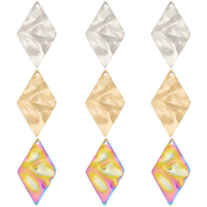 30шт. 3 цвета 304 подвеска из нержавеющей стали, фактурные подвески, ромб