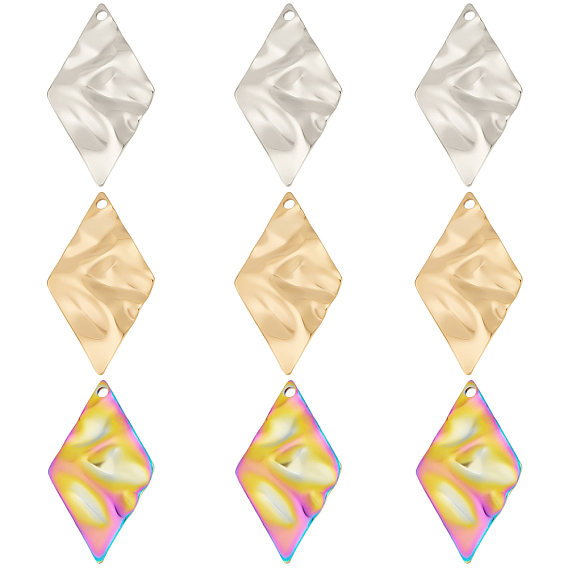 30шт. 3 цвета 304 подвеска из нержавеющей стали, фактурные подвески, ромб