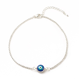 Enamel Evil Eye Link Anklet with 304 Stainless Steel Rolo Chains for Women