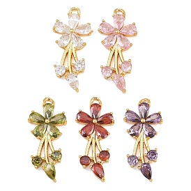 Micro latón allanan colgantes cúbicos del zirconia, encantos de la flor, real 18 k chapado en oro
