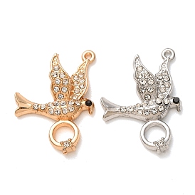 Pendentifs en alliage, oiseau avec des breloques en forme d'anneau