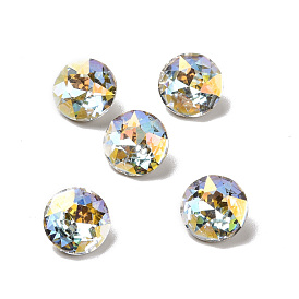 Light AB Style Glass Rhinestone Cabochons, Pointed Back & Back Plated, Faceted, Flat Round