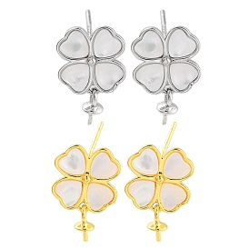 925 Sterling Silver with Shell Stud Earrings Findings, Clover Shape