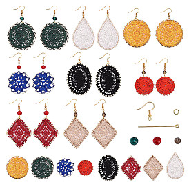 SUNNYCLUE DIY Earring Making, with Polyester & Polycotton(Polyester Cotton) Woven Pendant Decorations, Glass Beads, Iron Jump Rings, Brass Earring Hooks, Brass Eye Pins