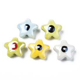 Handmade Porcelain Beads, Famille Rose Style, Star with Eye