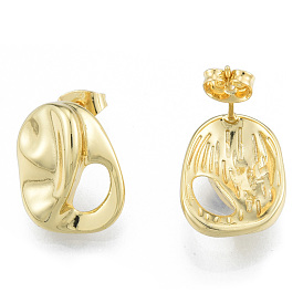 Oval Brass Stud Earrings for Women, Nickel Free