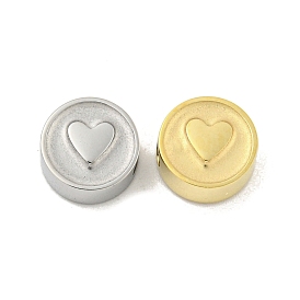 304 Stainless Steel Beads, Flat Round with Heart