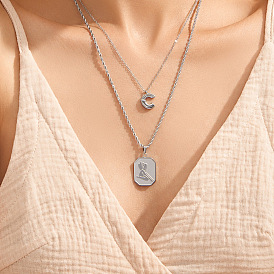 304 Stainless Steel Pendant Necklaces, Recctangle Letter C, PVD Vacuum Plating