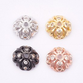 Brass Beads Caps, with Cubic Zirconia, Long-Lasting Plated