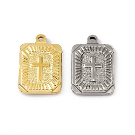 304 Stainless Steel Pendants, Rectangle with Cross