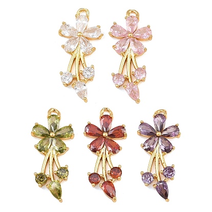 Micro latón allanan colgantes cúbicos del zirconia, encantos de la flor, real 18 k chapado en oro