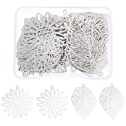 40 шт 2 стиль 201 подвески из нержавеющей стали, гравированные металлические украшения, подвеска цветок/лист