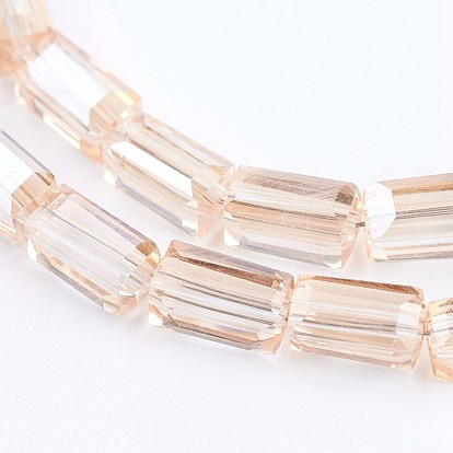 Electroplate Glass Beads Strands, Pearl Luster Plated, Faceted, Cuboid