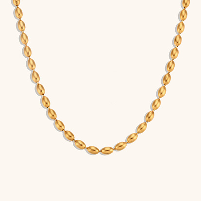 Stainless Steel 18K Gold Plated Oval Beaded Chain Necklace for Women - 4mm Width