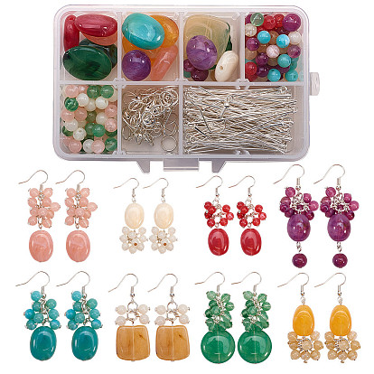Diy pendiente haciendo, con cuentas de acrílico de imitación de piedras preciosas, anillos de salto de aleación y ganchos para pendientes de latón