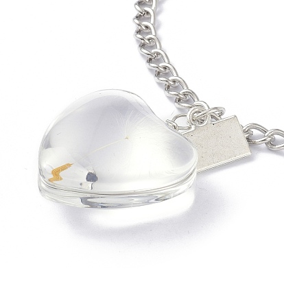 Dandelion Seed Wish Necklace for Teen Girl Women Gift, Transparent Heart Glass Pendant Necklace, with Iron Chain