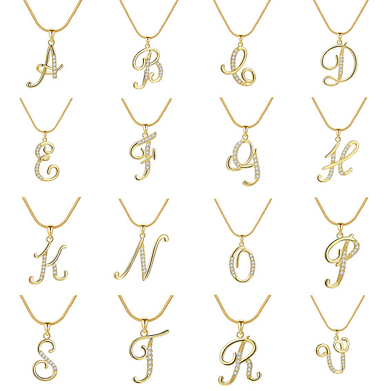 Ожерелья с подвесками-инициалами из цинкового сплава с микропаве из прозрачных кубических цирконий, золотые