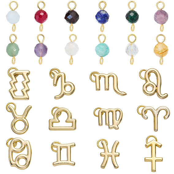 24Pcs Natural Gemstone Birthstone Connector Charms and Alloy Pendants, with 304 Stainless Steel Findings