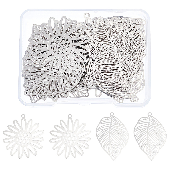 40 шт 2 стиль 201 подвески из нержавеющей стали, гравированные металлические украшения, подвеска цветок/лист