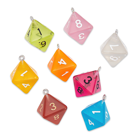 22 подвески из прозрачной смолы, игральная кость, с платиновым железным кольцом, граненые