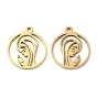 201 Stainless Steel Pendants, Hollow, Flat Round with Woman Charm