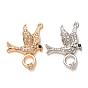 Alloy Rhinestone Pendants, Bird with Ring Charms