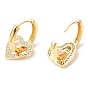 Rack Plating Brass Heart Dangle Hoop Earrings with Cubic Zirconia, Lead Free & Cadmium Free