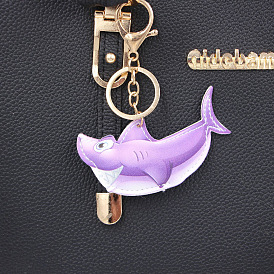 Ocean Shark Cartoon Leather Backpack Keychain - Fun Animal Bag Accessory Pendant