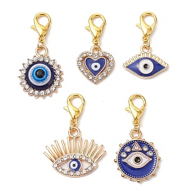 Evil Eye Alloy Enamel & Rhinestone Pendent  Decorations, with Alloy Lobster Claw Clasps