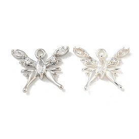 Brass Micro Pave Clear Cubic Zirconia Pendants, Butterfly