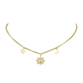Ожерелья с подвесками из латуни «Солнце, звезда и луна», с 304 сетками из нержавеющей стали